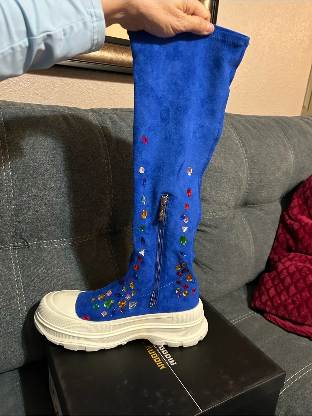 Cape Robbin Royal Blue Over-the-Knee Jeweled Platform Boots